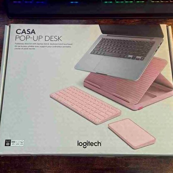 Logitech Casa Pop Up Desk Kit - Laptop Stand for Desk - Blush Pink - NEW - Picture 1 of 6